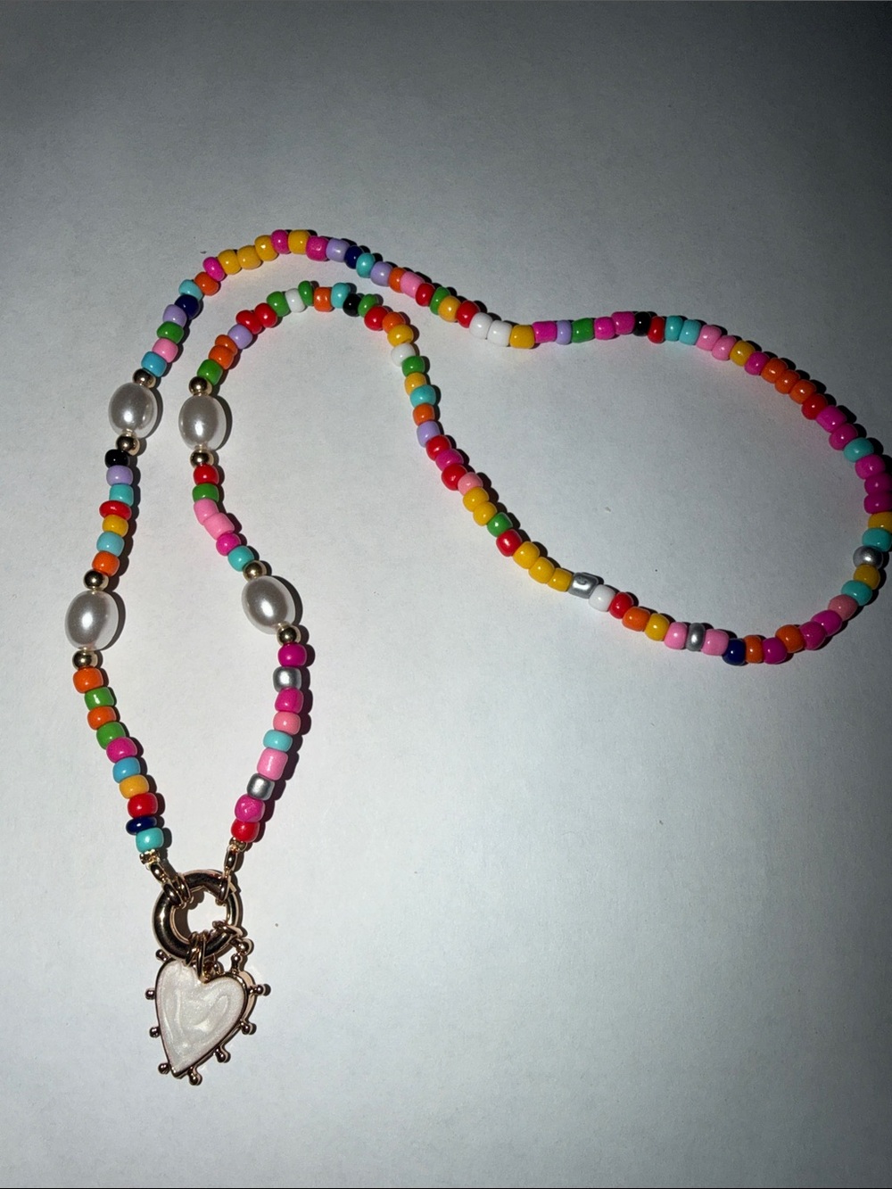 Source Unknown Multicolor Beaded Necklace with Heart Pendant